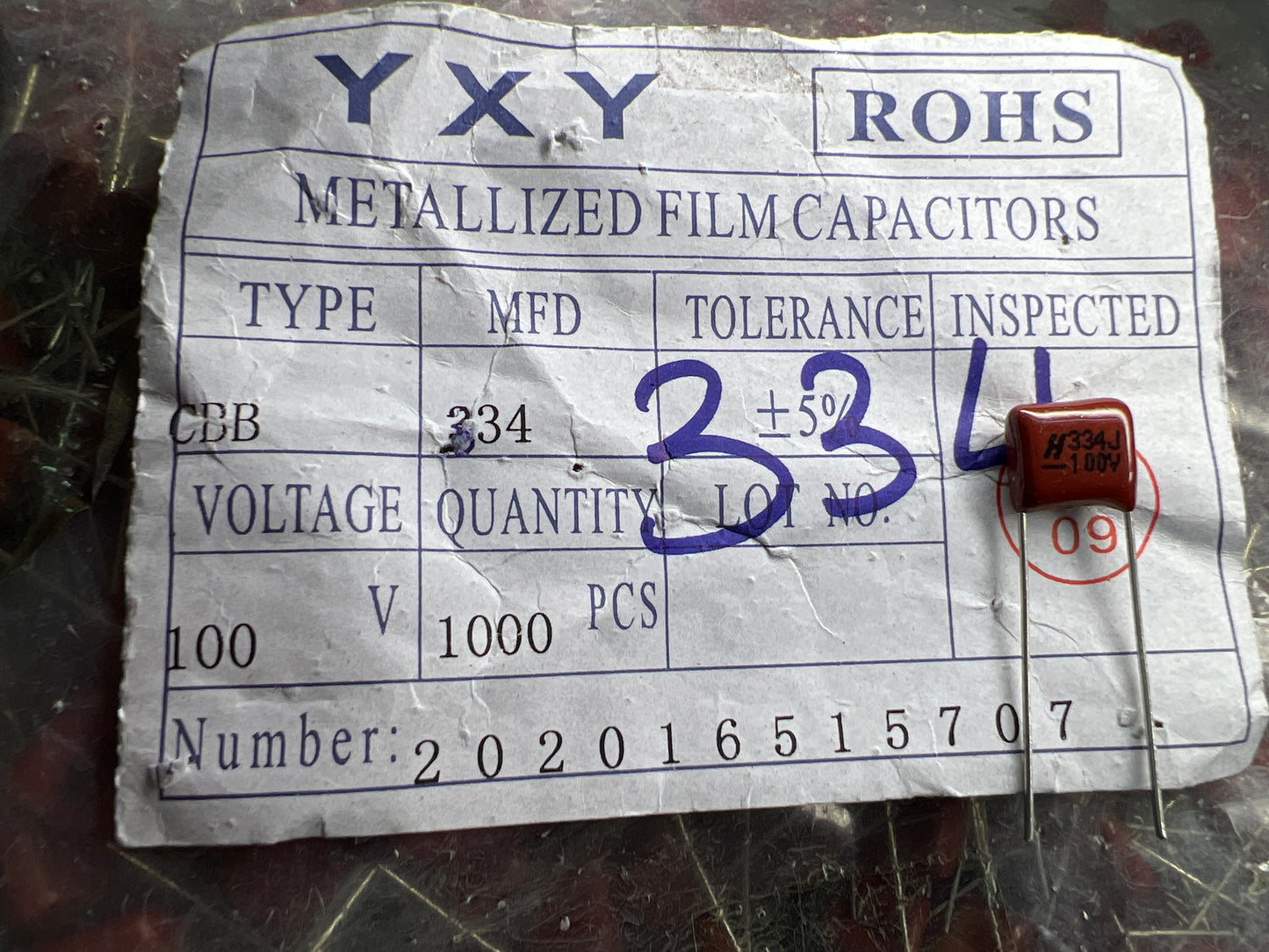 Capacitor m 334 CBB (1000pcs)