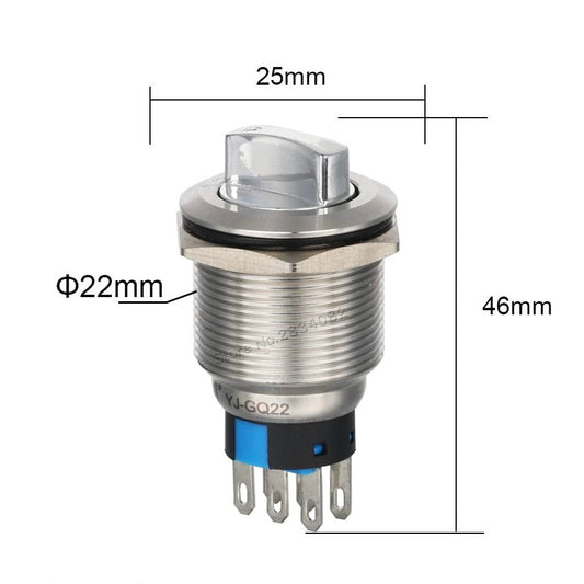 Switch 22mm Waterproof Metal Rotary Selector Switch 3 Position Stainless Steel Lock Switch Latching 2NO2NC