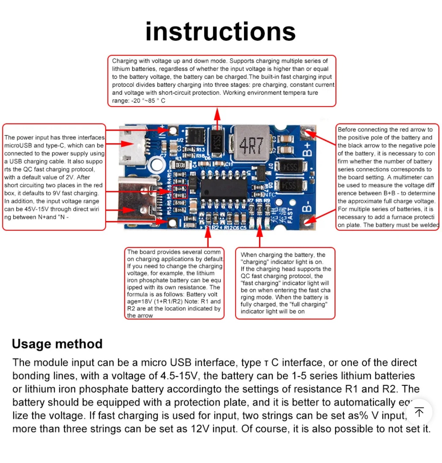 Battery, Charger, USB, typeC, 4.5~15V, 2S, 3.7Vx2, 18W