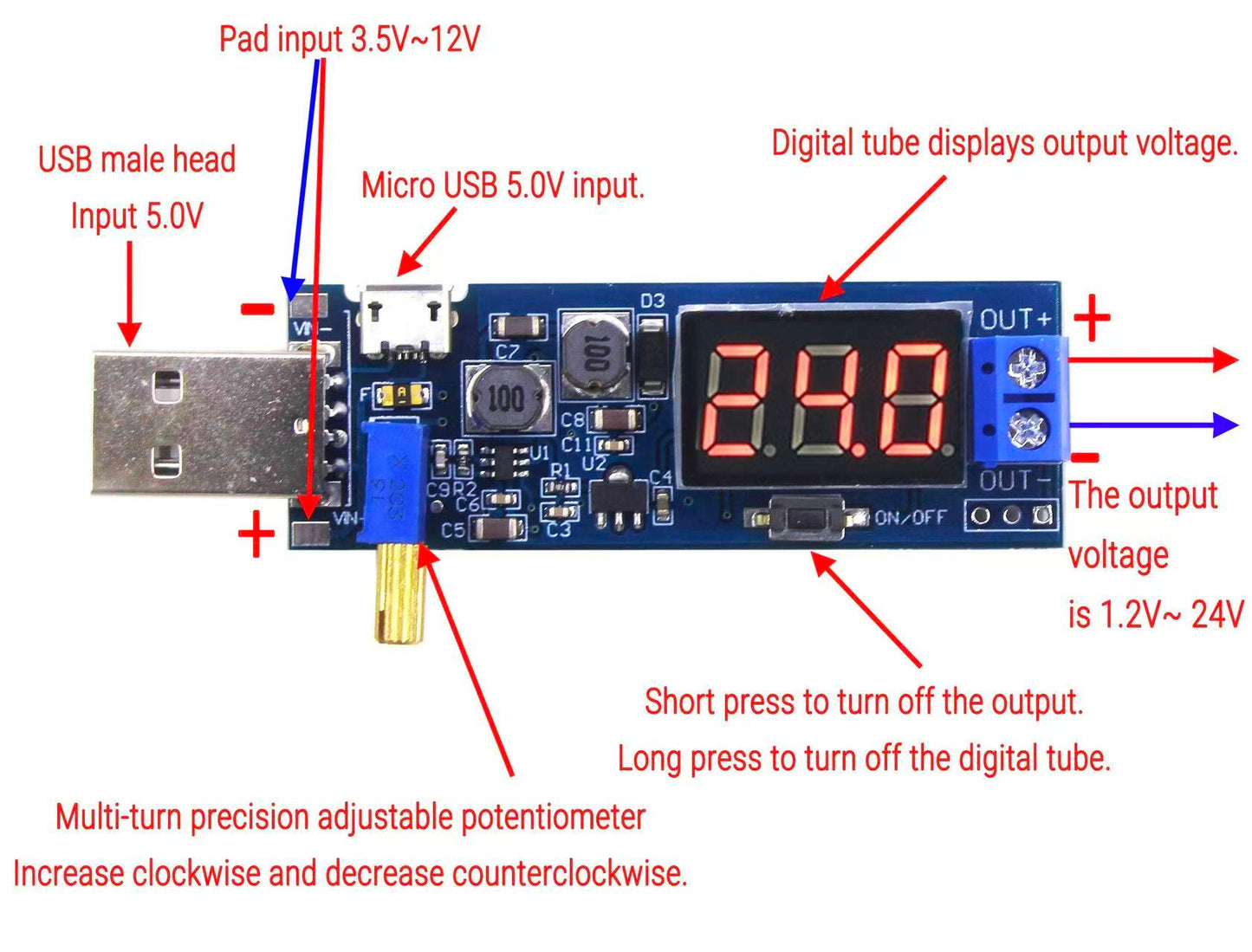 Converter USB DC 5V to DC 1.2V-24V module
