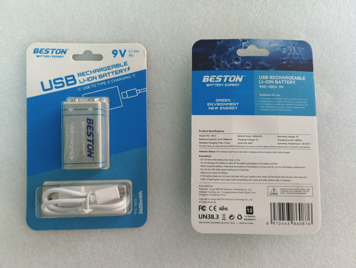 Battery 9V Rechargeable LI-ION (Beston)
