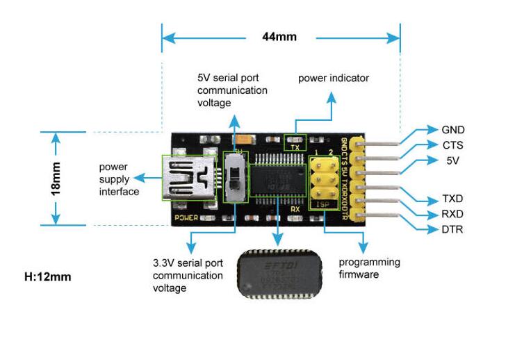 KS0277 Keyestudio FTDI Basic program download/USB to TTL/FT232 / +USB