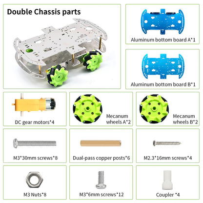 Car 4WD Mecanum Wheel Smart Robot Aluminum Chassis Kit double layer
