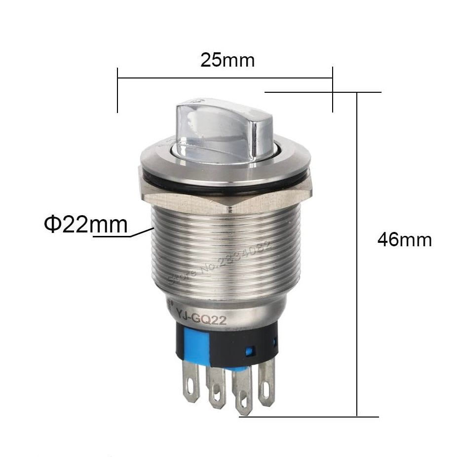 Switch 22mm Waterproof Metal Rotary Selector Switch 3 Position Stainless Steel Lock Switch Latching 2NO2NC
