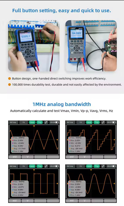 HDS120 Handheld 2in1 Digital Oscilloscope Multimeter with 1MHz Bandwidth, 2.8" IPS Screen, True RMS, CATIII 1000V