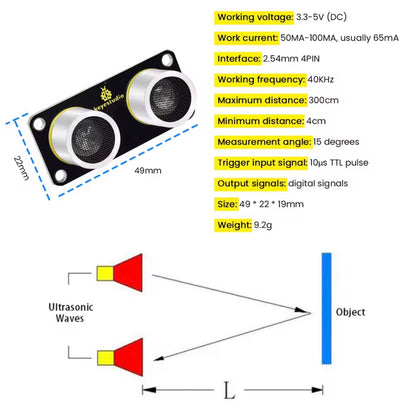 KS0504, Keyestudio SR01 Ultrasonic Sensor Module V3