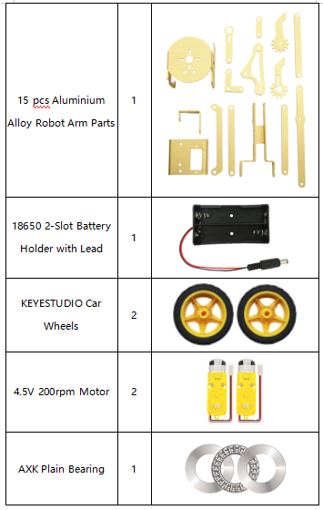 KS0520
Keyestudio 4 DOF Metallic Robotic arm Robot Car Learning kit