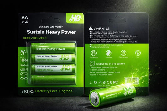 Battery 18650 HQ Green, 3.7V, 1000mAh (4pcs)