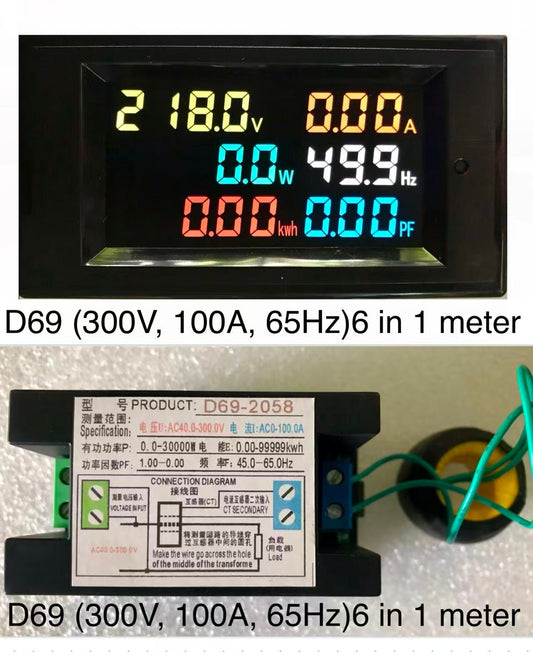 AC volt+ampere+watt+WH+PF+Hz (D69-2058) 100A, 300V